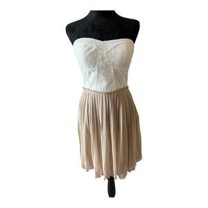 Aryn K Cream & Taupe Strapless Lace Chiffon Mini Dress Women's Size Small